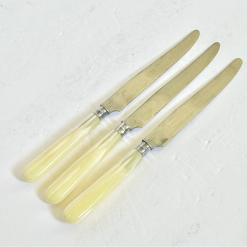 Jean Dubost Coutelier Professional Blonde Horn Knife Set Made in France Set of 3